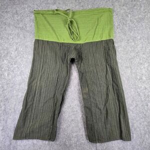 Unbranded Thai Fisherman Pants Unisex‎ One Size Green Olive Wrap Tie Wide Leg